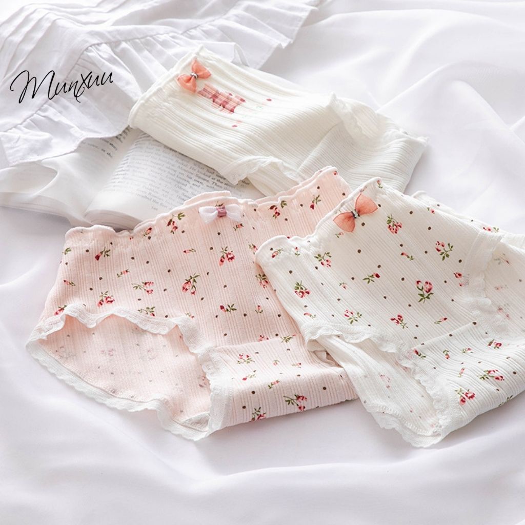 Quần lót nữ Cotton MUNXUU gam hồng họa tiết hoa nhí, chất liệu cao cấp mềm mại bảo vệ kháng khuẩn - QC95