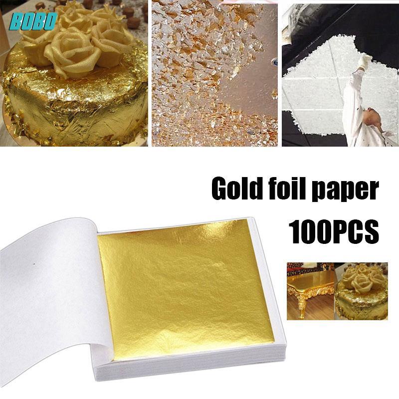 Gói 100 miếng giấy vàng dùng dát đồ vật đa năng kích thước 8*8.5cm