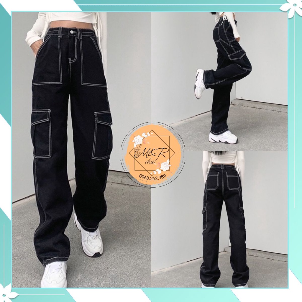 💕Quần chỉ nổi 6 túi 2 size M,L from ống rộng chất thô dầy mềm mịn mát hàng đẹp