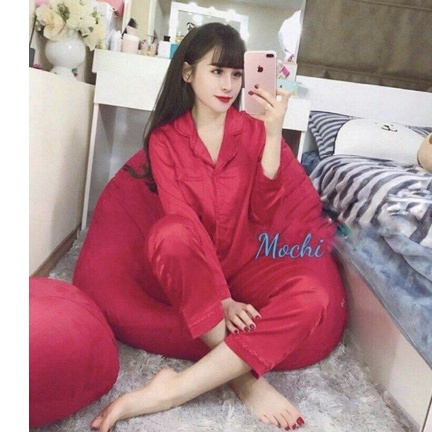 Bộ Pijama lụa mặc nhà viền bèo dài tay