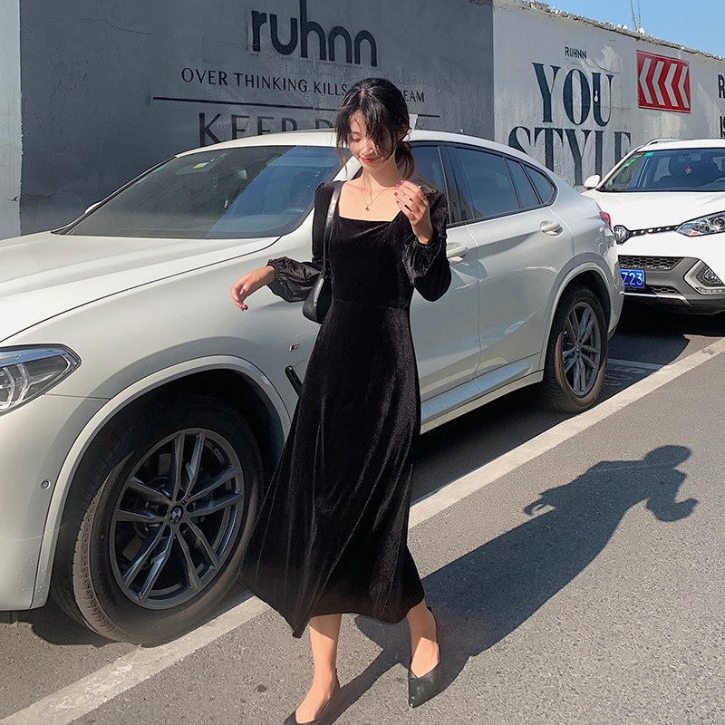 Đầm Midi Cổ Vuông Dài Tay Thời Trang Mùa Thu Hàn Quốc 2022 Dành Cho Bạn Nữ