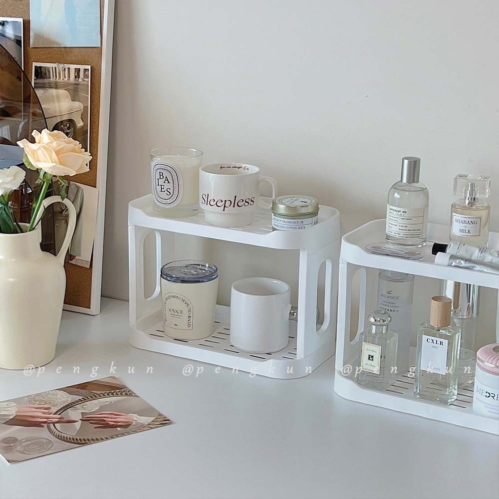 Kệ Hai Tầng Màu Trắng Đơn Giản Để Bàn Đựng Đồ Trang Điểm Đa Năng