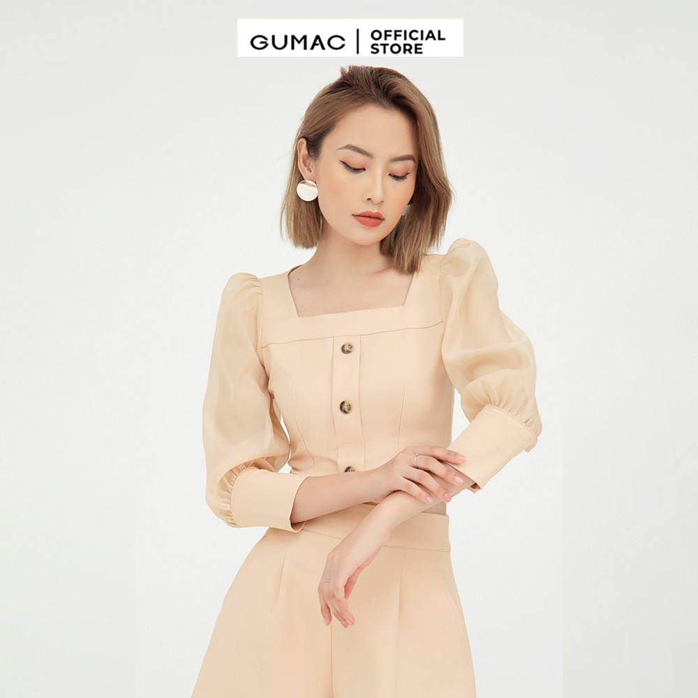 Áo croptop nữ cổ vuông GUMAC tay lỡ, nhiều màu AB464