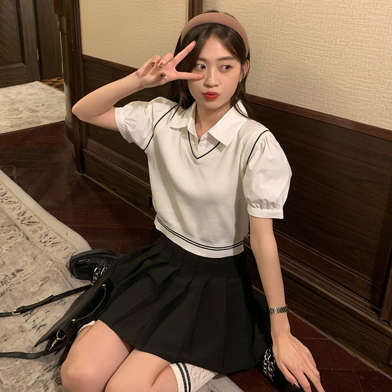 Áo Thun POLO Giả Hai Lớp Ngắn Tay Thời Trang Trẻ Trung