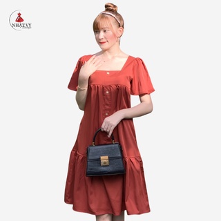 Đầm suông nữ nhatvy phối cúc cổ vuông tay cánh tiên - d2048