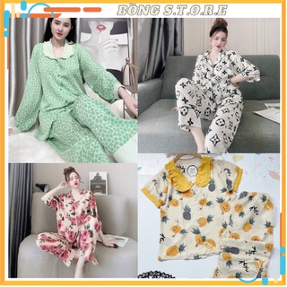 Đồ ngủ tay ngắn quần dài, Đồ mặc nhà nữ Pijama áo form rộng lụa mango, Bộ đồ ngủ nữ cánh dơi  - Bông S.T.Ỏ.R.E