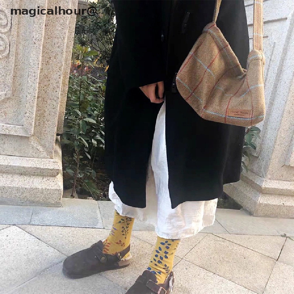 Magicalhour Japanese Multicolor Jacquard Split Toe Socks Flowers Art Middle Tube Tabi Sock new