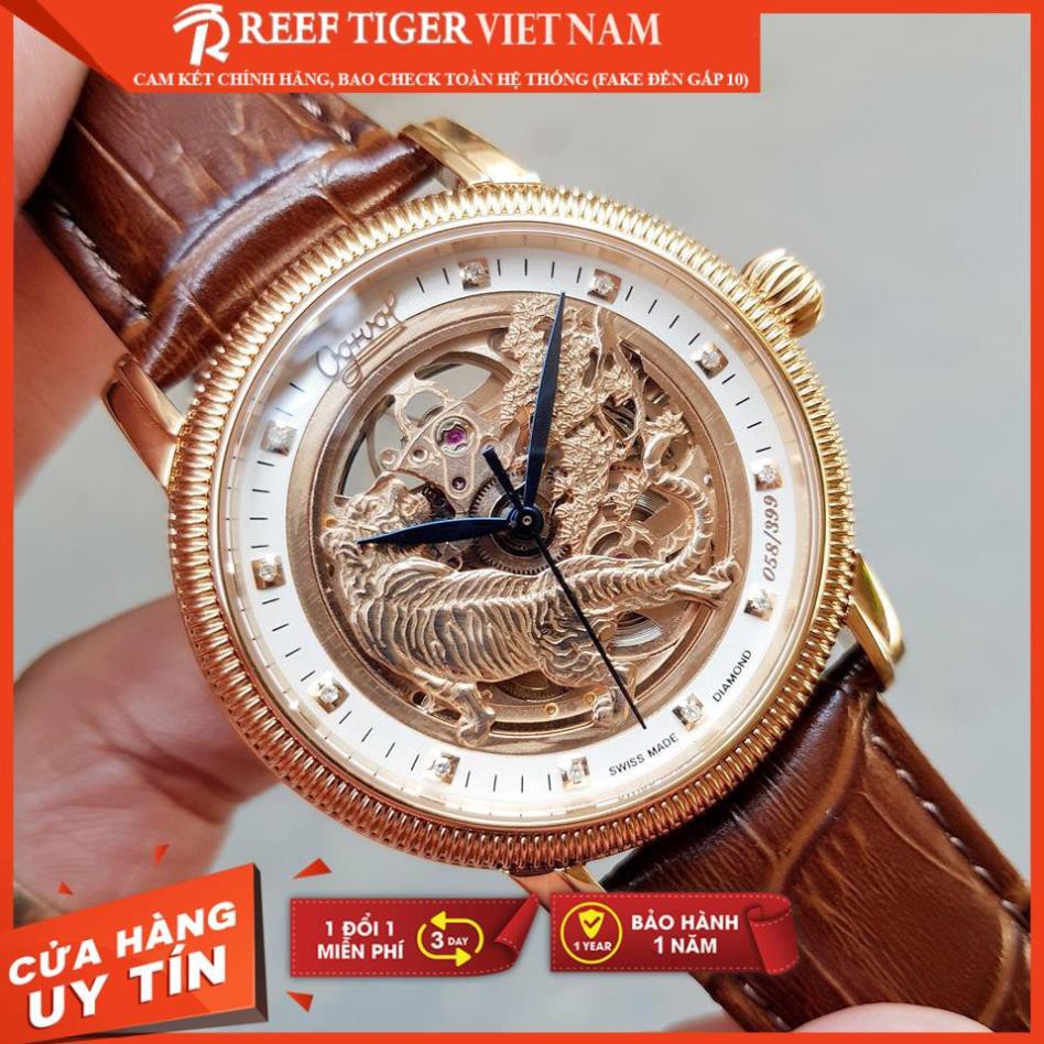 [REEFTIGERVIETNAM]  Đồng hồ nam Ogival Skeleton Hổ OG358.53A42GR-GL