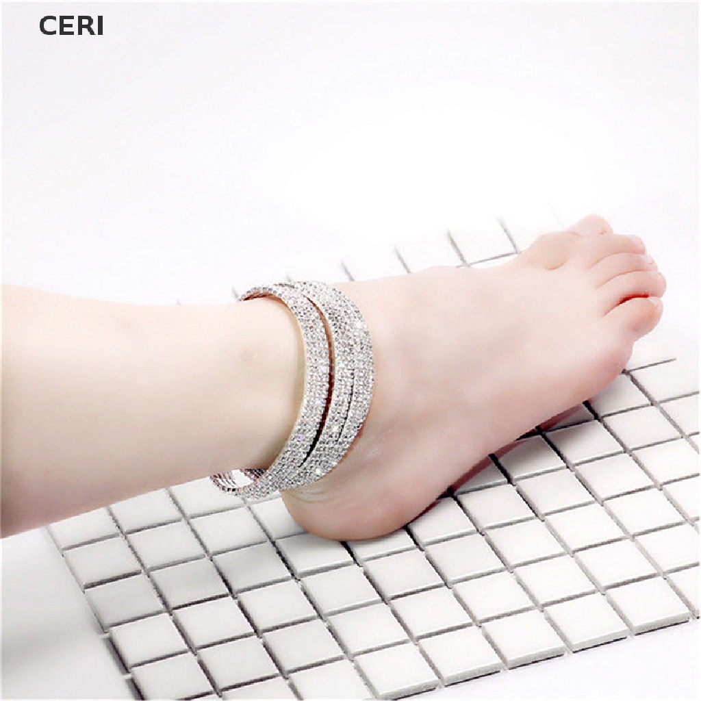 CE Multilayer Row Crystal Rhinestone Stretch Beach Anklet Chain Bracelet Jewelry RI