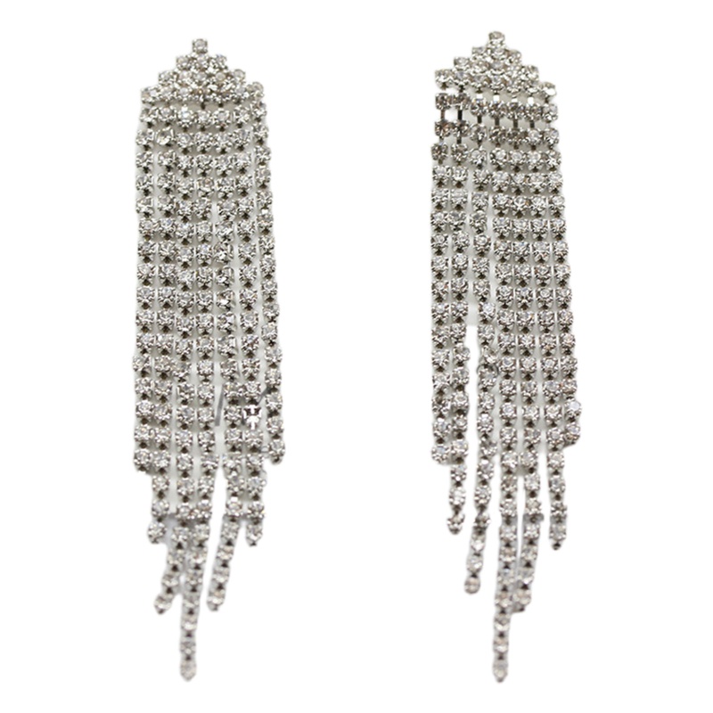 Bông Tai Dáng Dài Đính Đá Phối Tua Rua Thời Trang