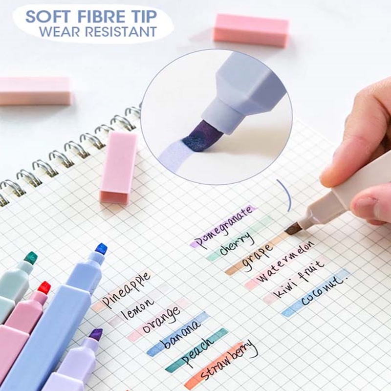 Set 6 Bút Đánh Dấu Hai Đầu Mềm Mại Nhiều Màu Sắc Nhanh Khô Cho Trường Học/Văn Phòng
