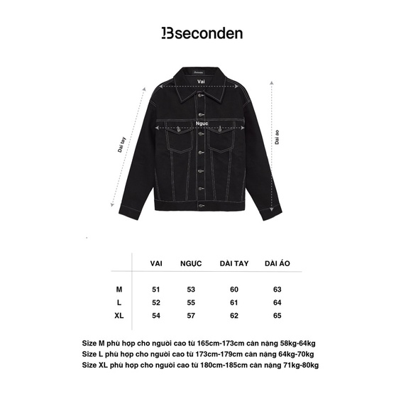 Áo Khoác jean màu đen viền chỉ trắng