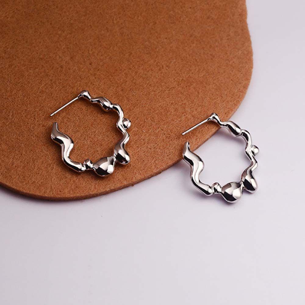 QQMALL Bông Tai Hình Chữ C Bằng Bạc Phong Cách Hàn Quốc Cổ Điển Thời Trang Cho Nữ