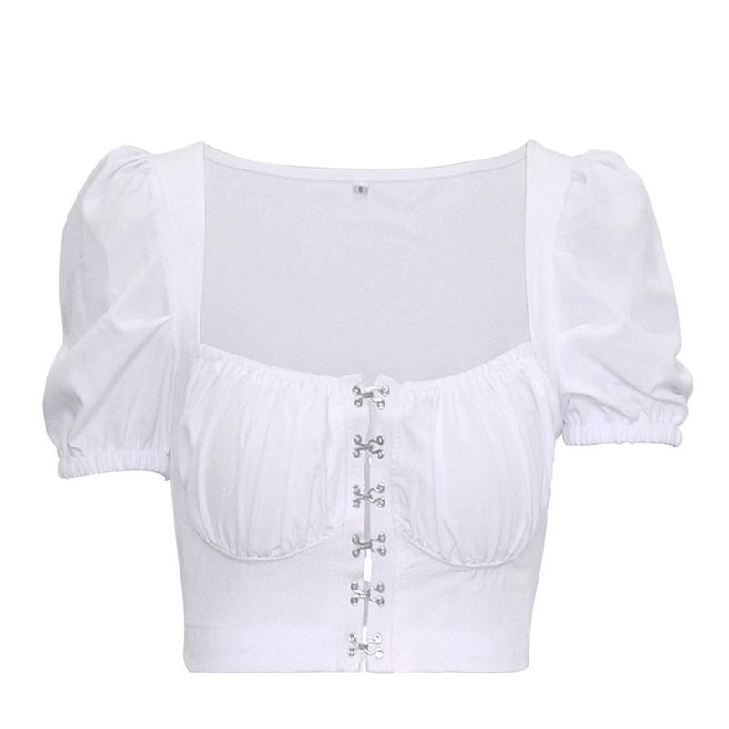Áo crop top nữ tay phồng thiết kế ngực đan dây quyến rũ