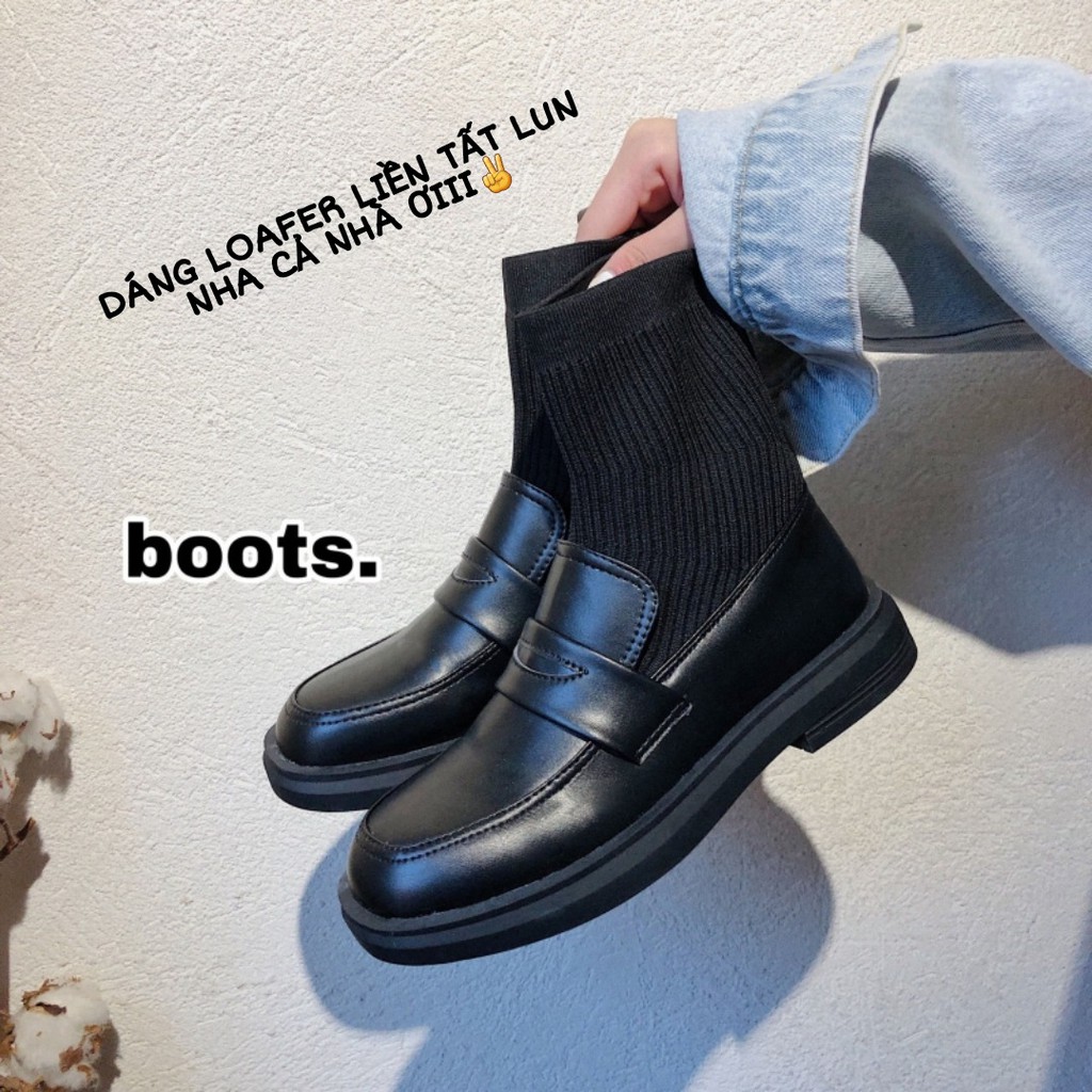 [CÓ SẴN] Giày boot liền tất ulzzang LOAFER năng động cổ chun ôm chân co giãn đế bằng da mềm đơn giản trẻ mới hot đẹp hot