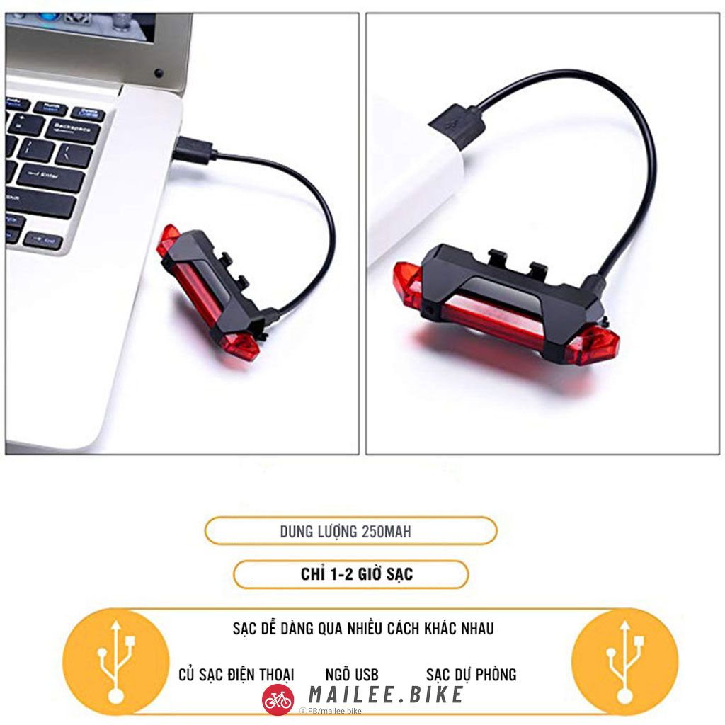 Đèn Led Hậu Đuôi Xe Đạp Chống Nước Sạc Điện Usb 4 Chế Độ Sáng Báo Hiệu Nhấp Nháy An Toàn Ban Đêm