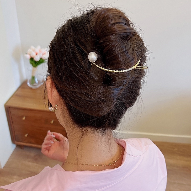 Kẹp tóc cài móc khoá đính ngọc sau đầu hỗ trợ búi và cài tóc cho nữ