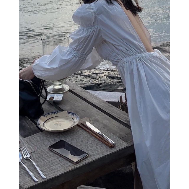 𝐦𝐢𝐫.𝐛𝐲𝐡𝐢: Mango Dress - đầm hở lưng tay nhún phồng