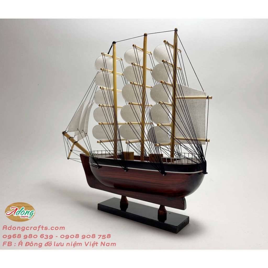 Mô hình thuyền gỗ thuận buồm xuôi gió lưu niệm quà tặng Việt Nam - Kích thước Dài 28 cm cao 25 cm