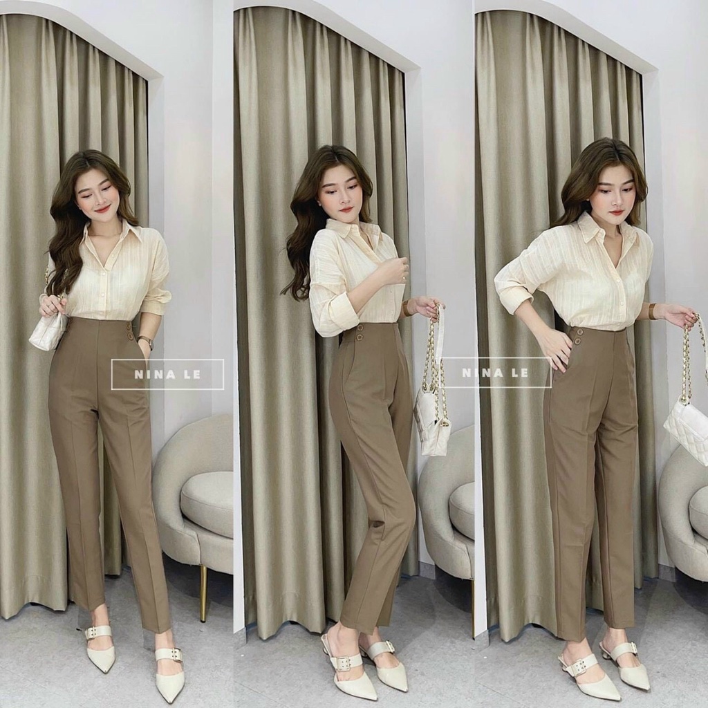Quần baggy nữ Ladya công sở cạp liền lưng cạp cao vải tuyết mưa M111