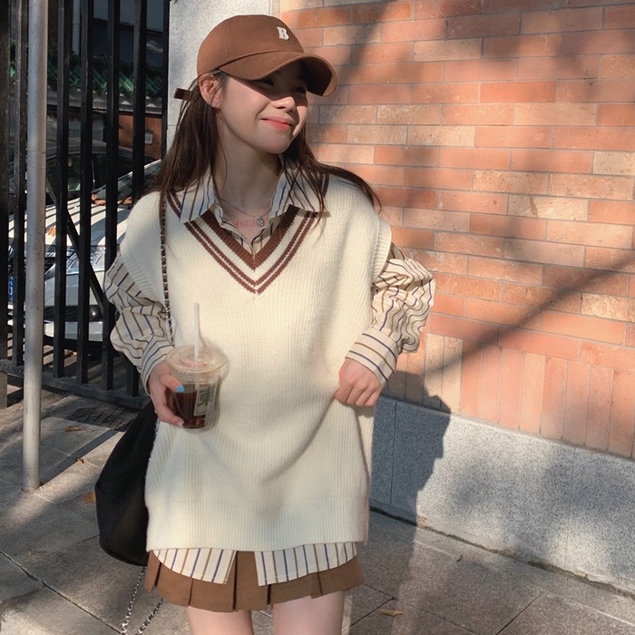 Áo Sơ Mi Nữ Dài Tay Cổ Chữ V Dáng Rộng Kẻ Sọc 45866 | BigBuy360 - bigbuy360.vn