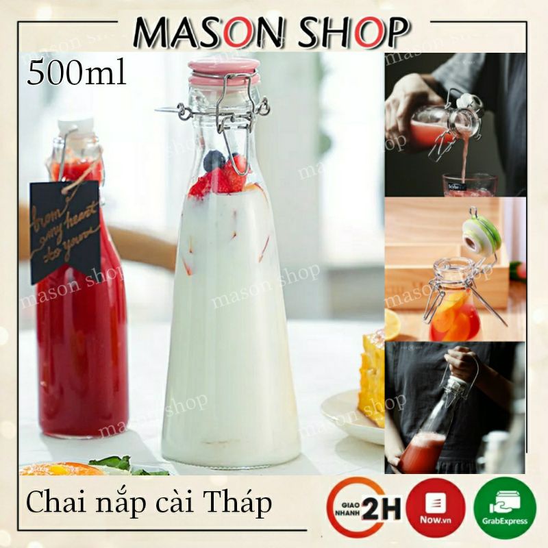 CHAI THỦY TINH có NẮP GÀI SỨ dáng THÁP kín hơi🍀 LỌ THỦY TINH nút CÀI nhựa kiểu Ý nhập khẩu 250ml 500ml 1L 1000ml
