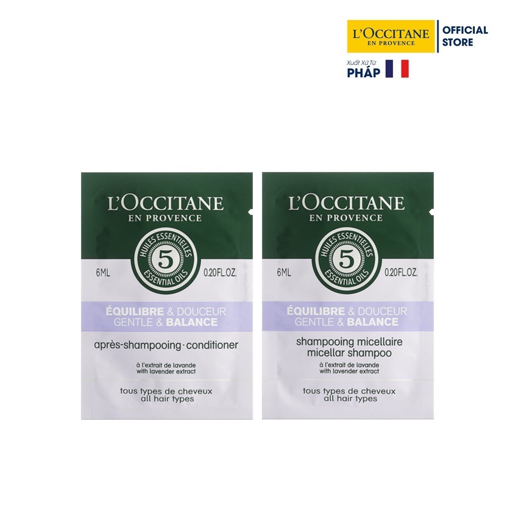 Bộ 10 Dầu Gội &amp; 10 Dầu Xả Làm Dịu &amp; Dưỡng Tóc Óng Mượt 6ml L'Occitane