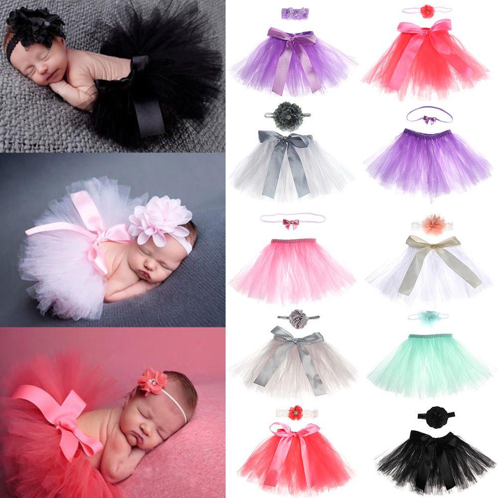 1 Bộ Váy Tutu Kèm Băng Đô Thời Trang Cho Bé Gái Sơ Sinh