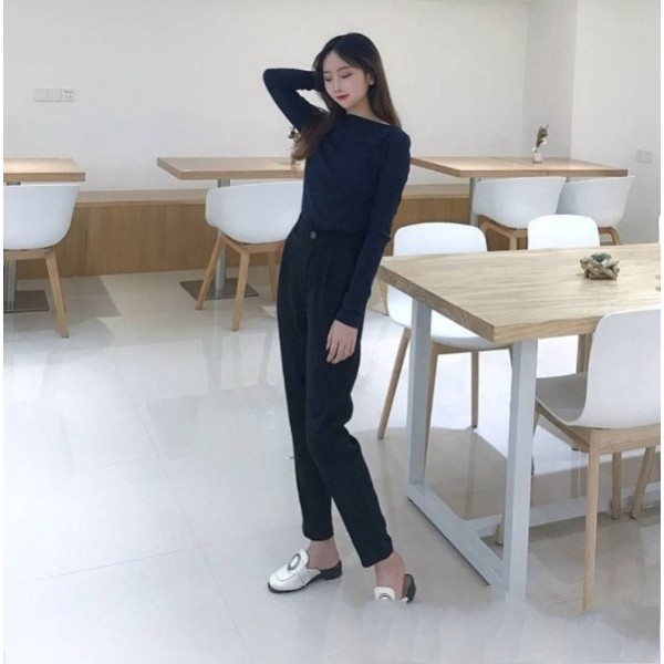 Quần baggy công sở cạp cao chất liệu vải xước hàn co giãn nhẹ phù hợp cho chị em tư 40kg đến 57kg