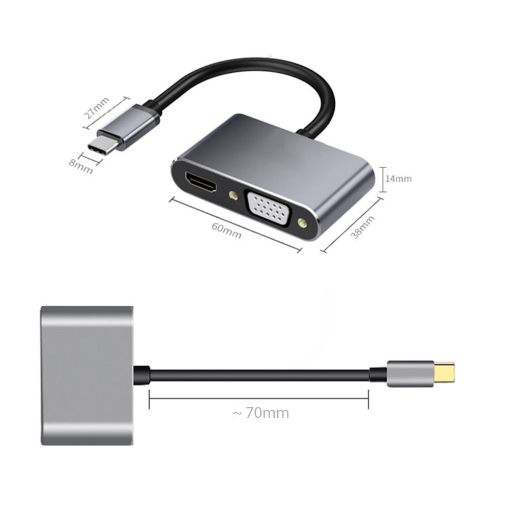 Hub Type C 4 trong 1 Cổng chuyển đổi HUB USB Type-C to HDMI/VGA/USB 3.0/PD Type-C hỗ trợ 4K