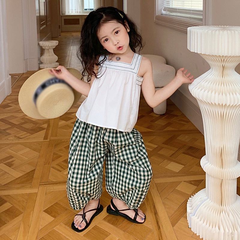 Set Áo Hai Dây Phối Quần Short Thời Trang Dễ Thương Cho Bé Gái