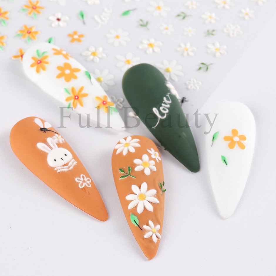 Nhãn Dán Trang Trí Móng Tay Dập Nổi Họa Tiết Hoa Cúc 5D CH5D-K158