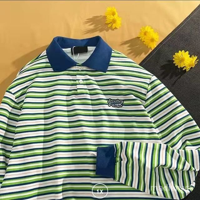 Áo Thun Polo Tay Dài Họa Tiết Kẻ Sọc Phong Cách Retro Hàn Quốc Mới 2021 Cho Nữ | BigBuy360 - bigbuy360.vn