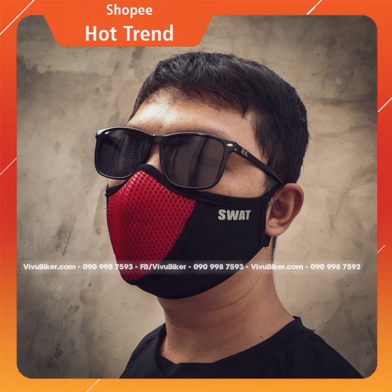 HOT-  KHẨU TRANG chống bụi cao cấp SWAT X 1 bằng vài poly co giãn - cấu tạo 2 lớp lưới chống bụi cao cấp