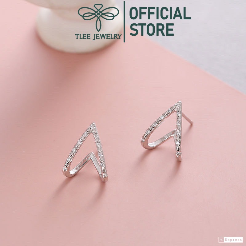 Khuyên tai bạc nữ TLEE chữ V ngược nạm đá sang trọng - TleeJewelry B0188
