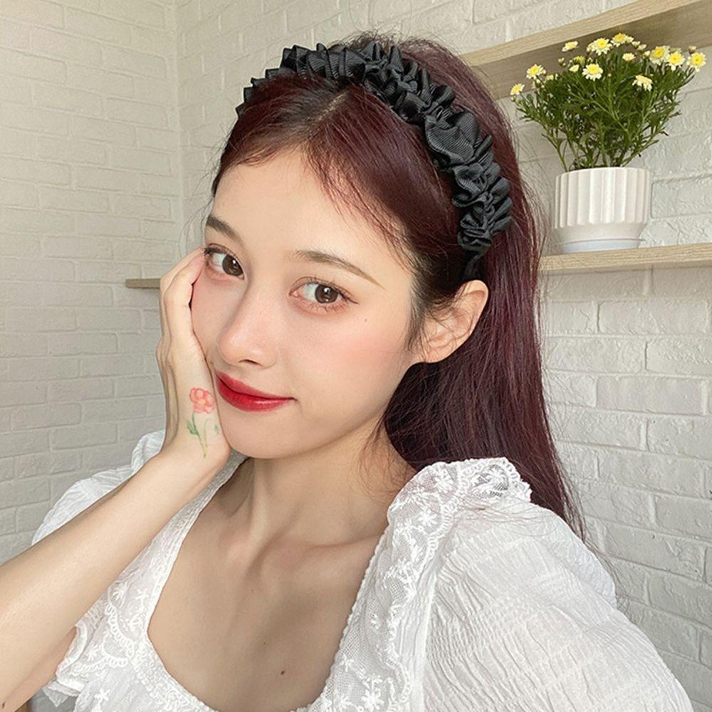 Băng Đô Cài Tóc Bằng Satin Màu Trắng Đen Thanh Lịch Cho Nữ