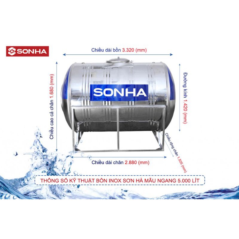 BỒN NƯỚC INOX SƠN HÀ SHD1500F1140