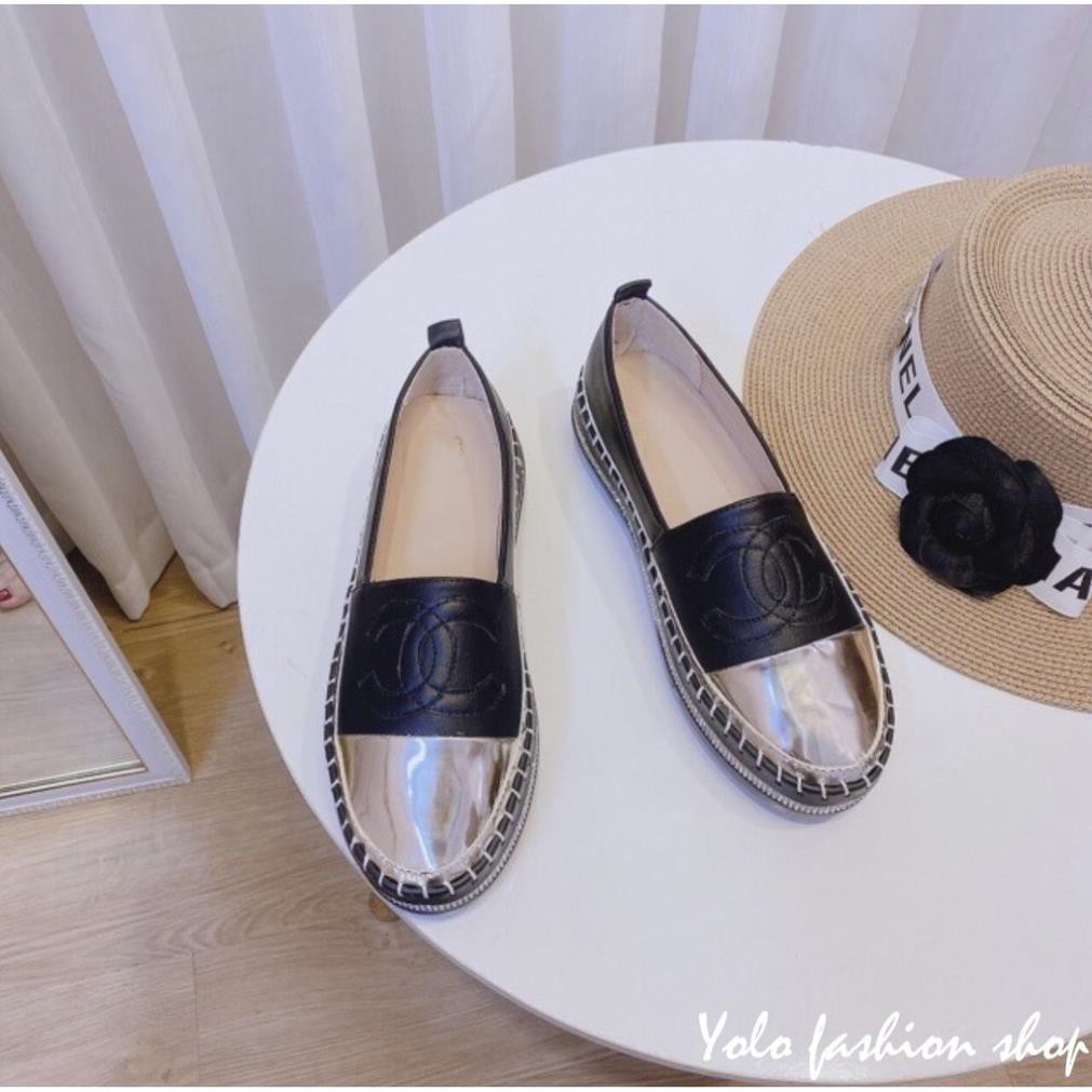 Giày lười slip on nữ mũi bạc độn đế 3p bọc cói vintage thời trang GL12