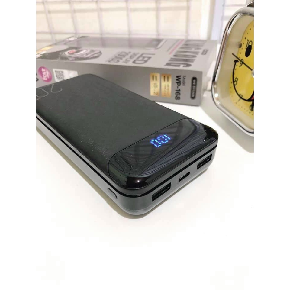 Sạc dự phòng, pin sạc dự phòng 20000Mah WK WP-168 20000Mah, có hiển thị %pin dung lượng cao, sạc cùng lúc tới 2 thiết bị