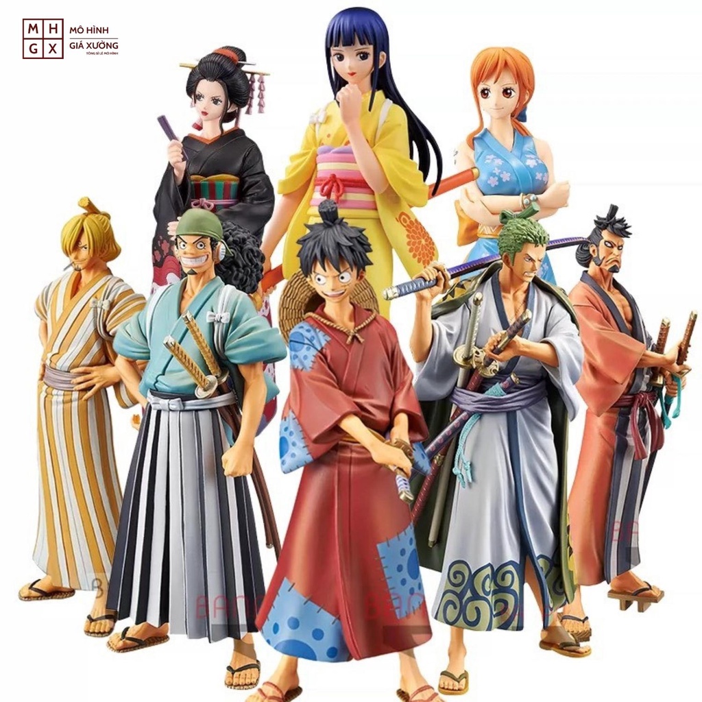 Mô hình One Piece Luffy Zoro Sanji Nami Robin Chopper Usopp Brook O Kiku  ở wano quốc , figure anime one piece