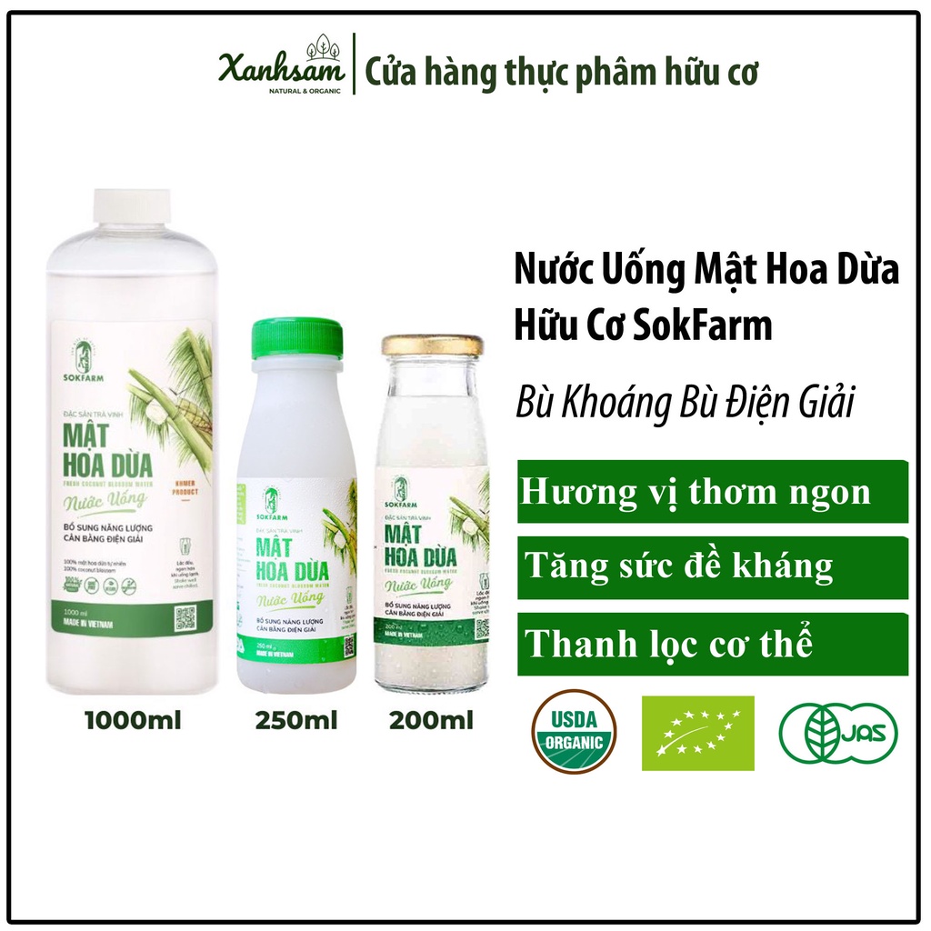 Nước Uống Mật Hoa Dừa Hữu Cơ SokFarm Bù Khoáng Bù Điện Giải - Xanhsam Organic