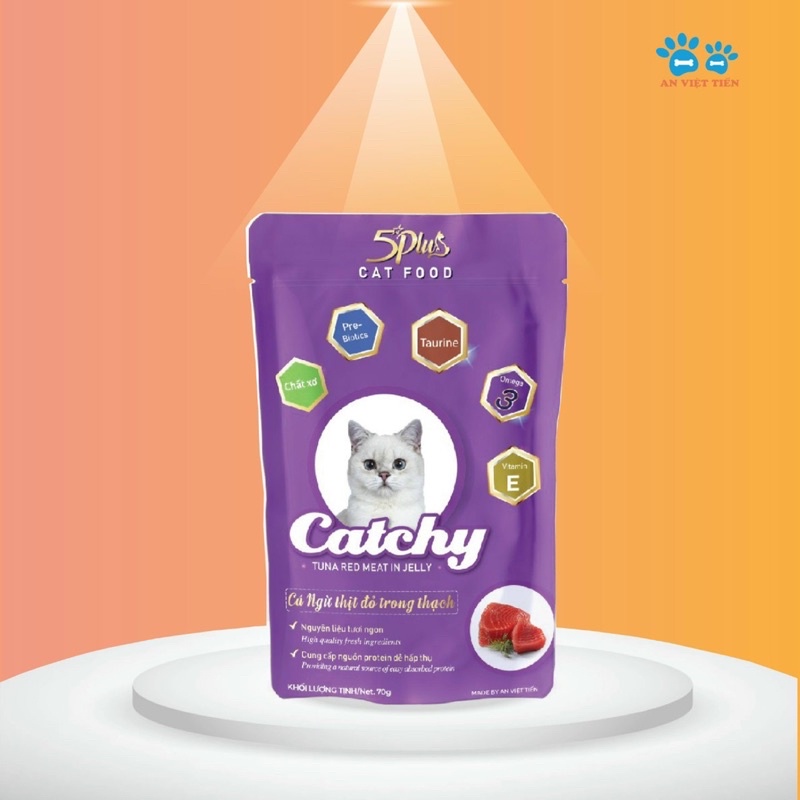 12 gói Thức ăn pate cho mèo 5Plus CATCHY 70g