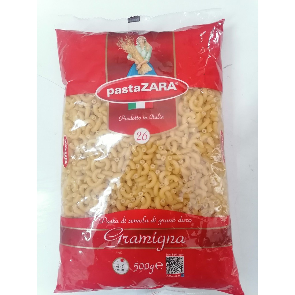 [500g- Gramigna] Nui Ý hình chữ C [Italia] PASTA ZARA Pasta Di Semola Di Grano Duro (tgc-hk)