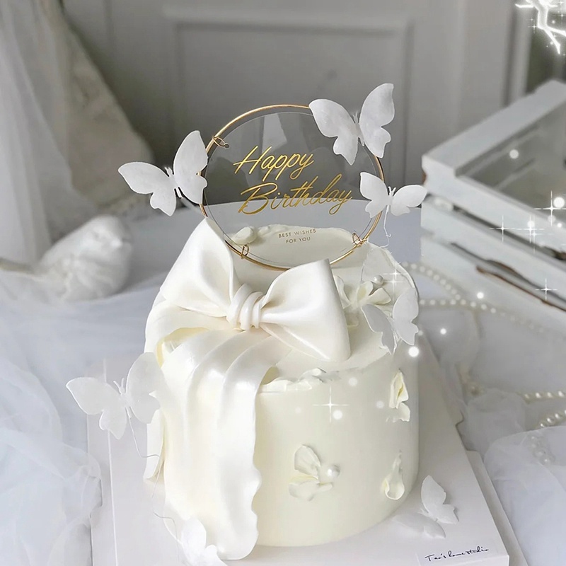 Phụ Kiện Trang Trí Bánh Kem Bằng Acrylic Hình Hoa Cúc Và Bướm Kiểu Hàn Sáng Tạo DIY