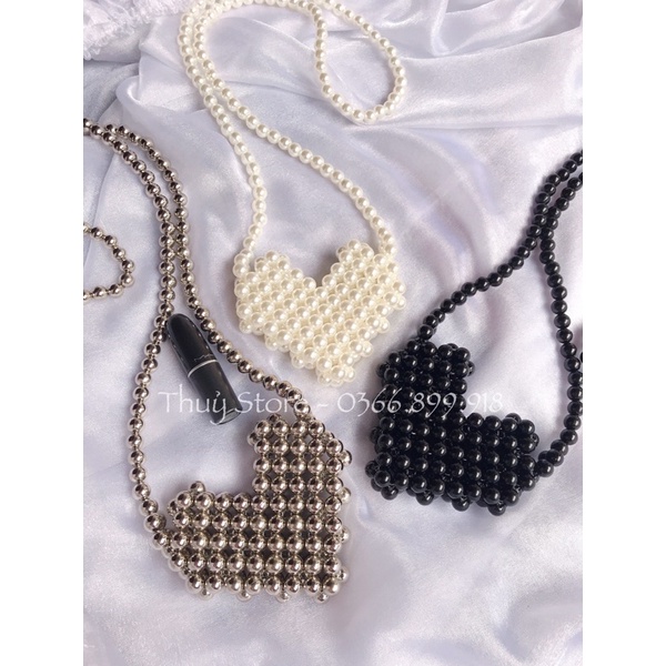 ThuyStore- Túi xách đeo chéo kết hạt hình trái tim độc đâo