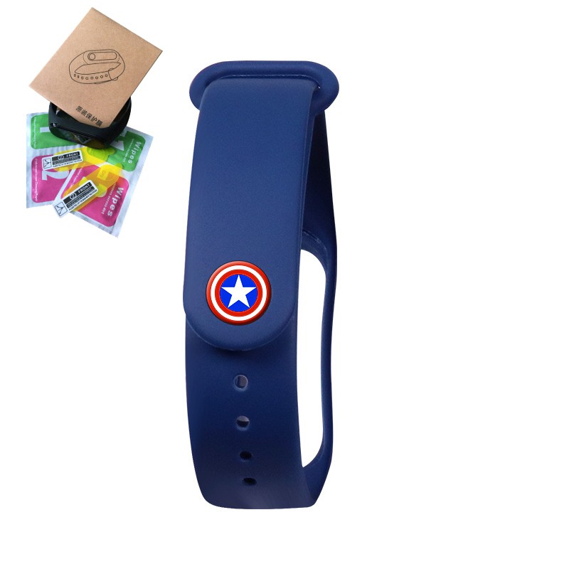 Bộ 1 dây đeo Miband 4 Captain + 2 miếng dán màn hình (Mi Band 4 Avengers)