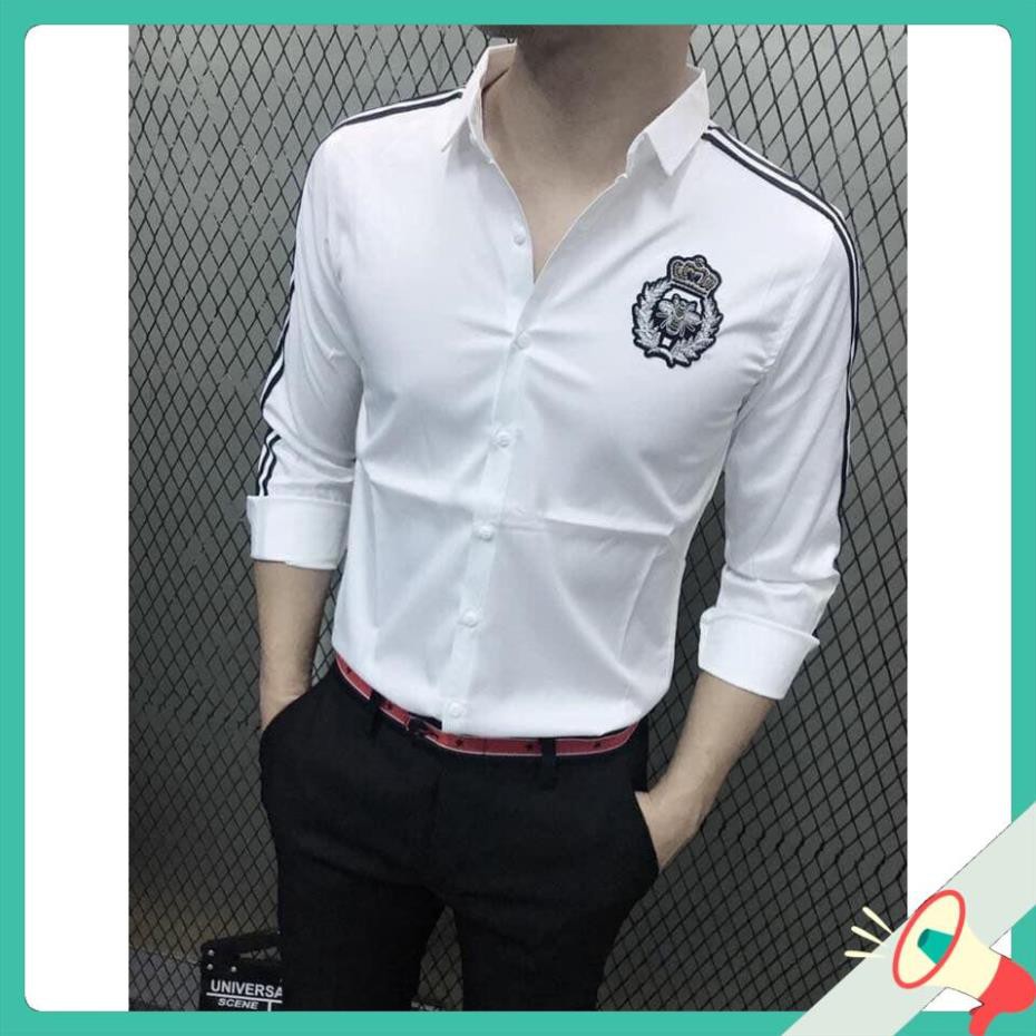 Chất Xịn ÁO SƠ MI IN THÊU TAY DÀI LOGO DÂY TAY - ITTD11