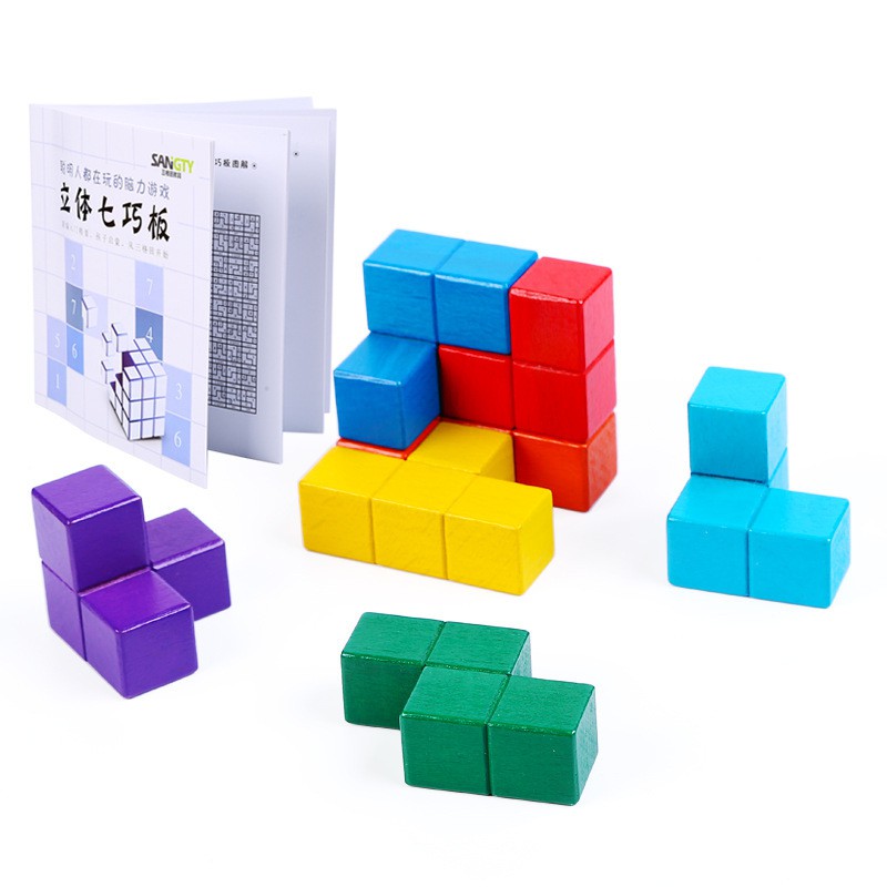 Đồ chơi rubik bộ xếp gạch thành khối rubic xếp hình tetris bằng gỗ