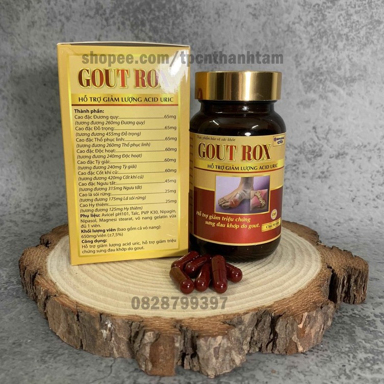 Viên uống GOUT ROX hỗ trợ giảm triệu chứng sưng đau khớp do gout, giảm lượng Acid Uric - Hộp 50 viên