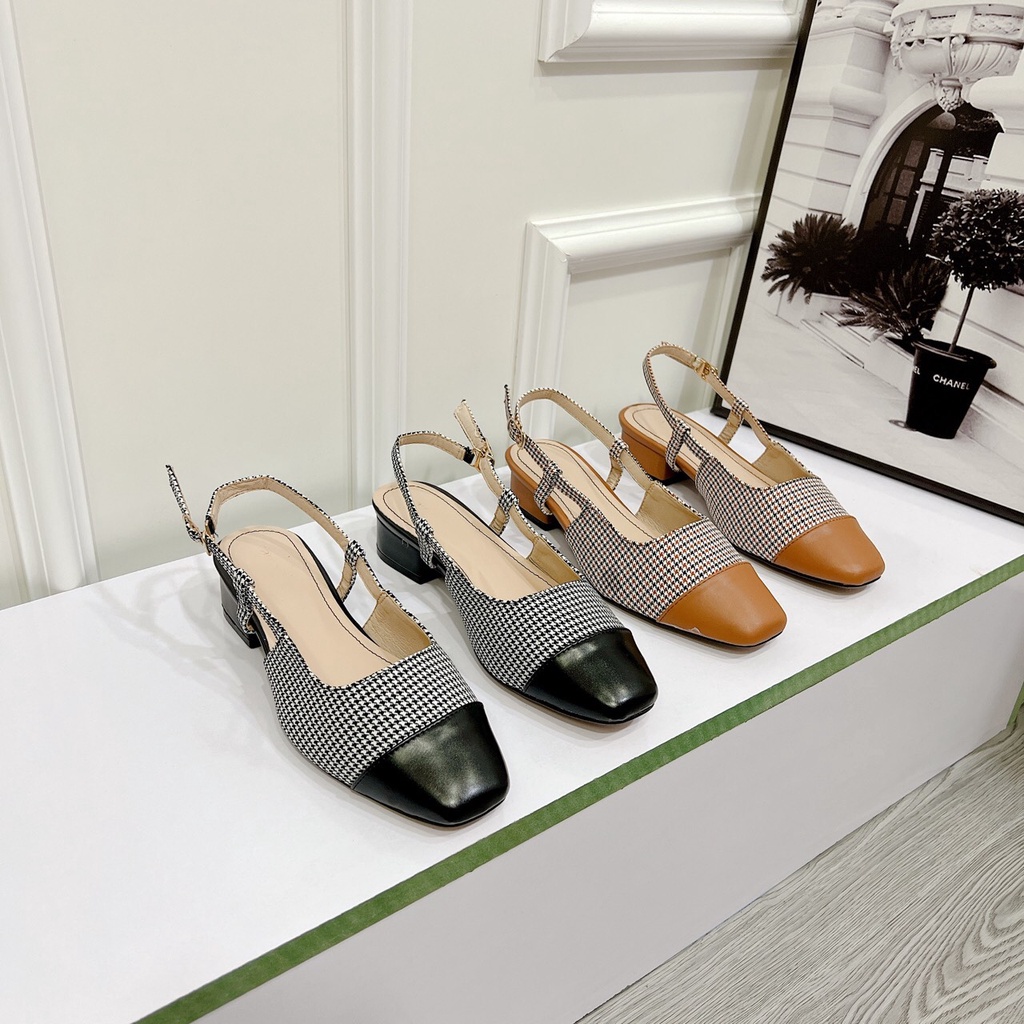 Sandal nữ gót thấp 3p bít mũi phối gót vuông cao cấp chất da căng mịn hàng chuẩn VNXK cực xinh - Chị Chảnh Store